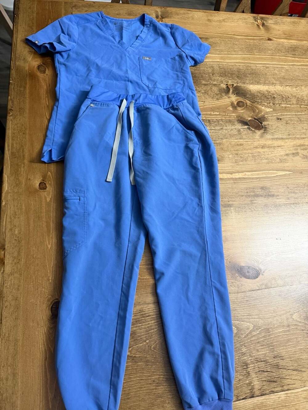 FIGS Technical Collection Blue Scrub Set Top and Zamora Jogger Pants